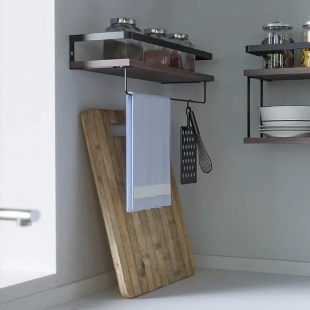 Modern Black and Brown Towel Rack with Shelf